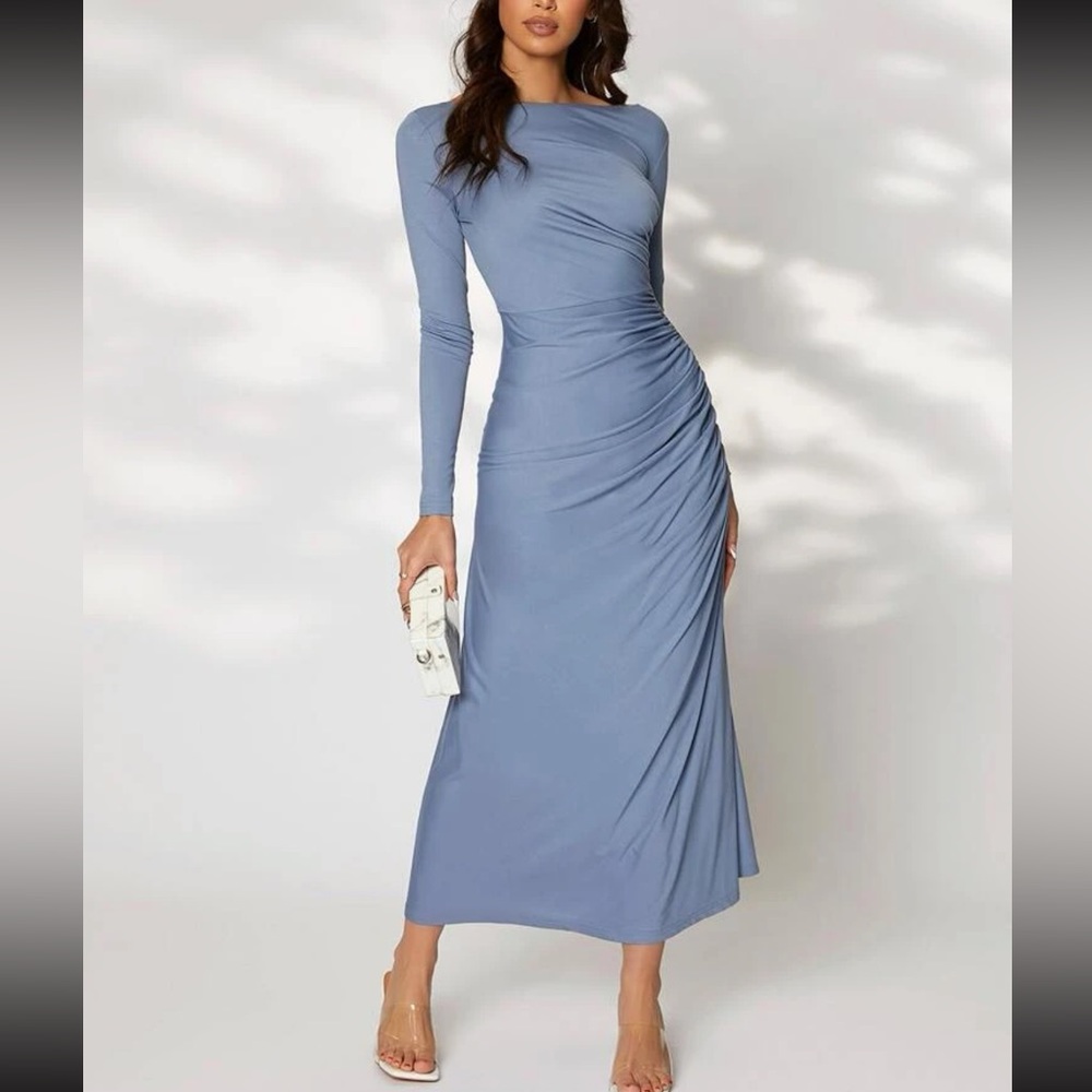 Solid ruched side dress